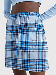 blue organic cotton check mini skirt for women tommy jeans