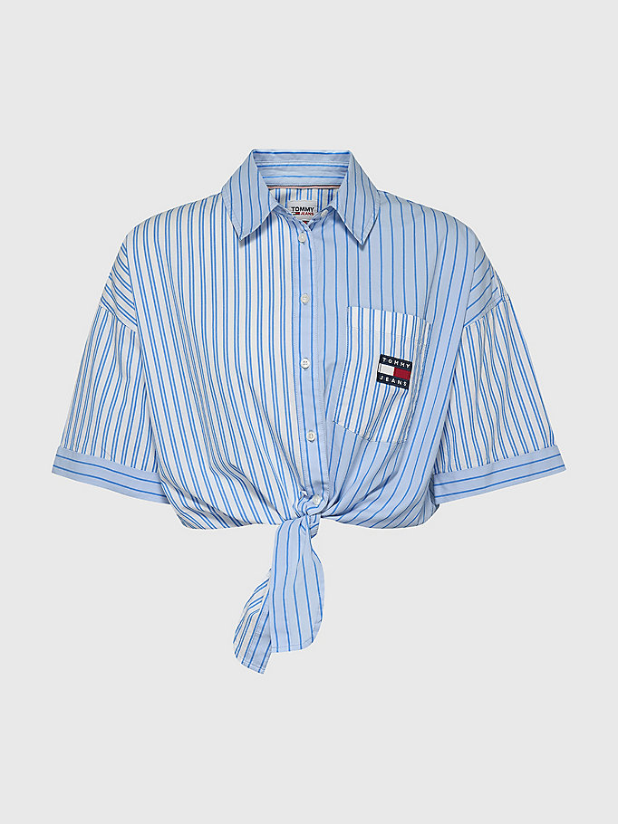 Tommy Hilfiger Chemise \u00e0 manches courtes blanc-bleu motif ray\u00e9 Mode Chemises Chemises à manches courtes 