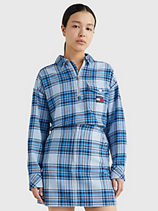 blue check half-zip overshirt for women tommy jeans