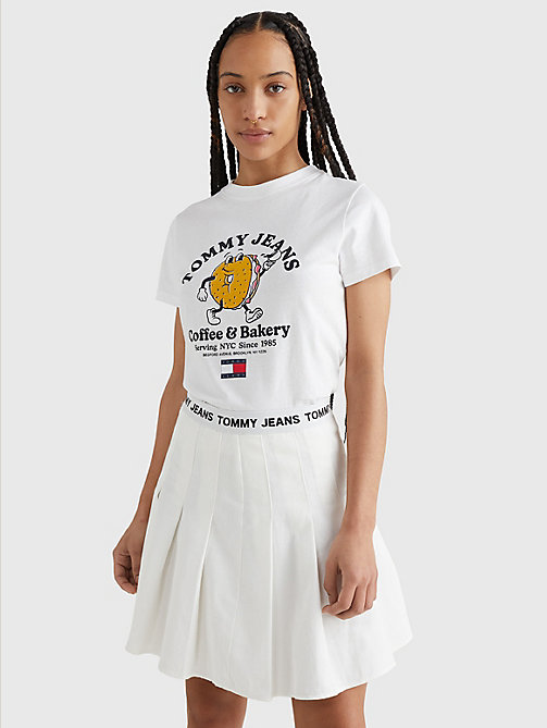 white bagel print t-shirt for women tommy jeans