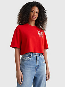 red back logo crop top for women tommy jeans
