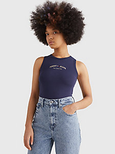 blue logo embroidery cropped tank top for women tommy jeans