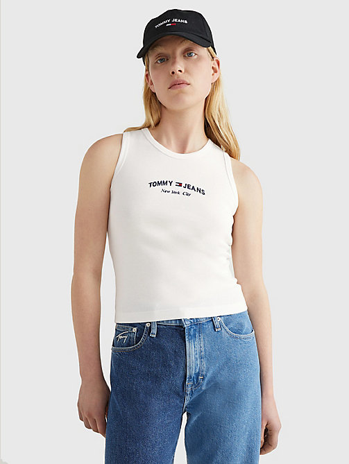 canotta crop con logo ricamato bianco da women tommy jeans