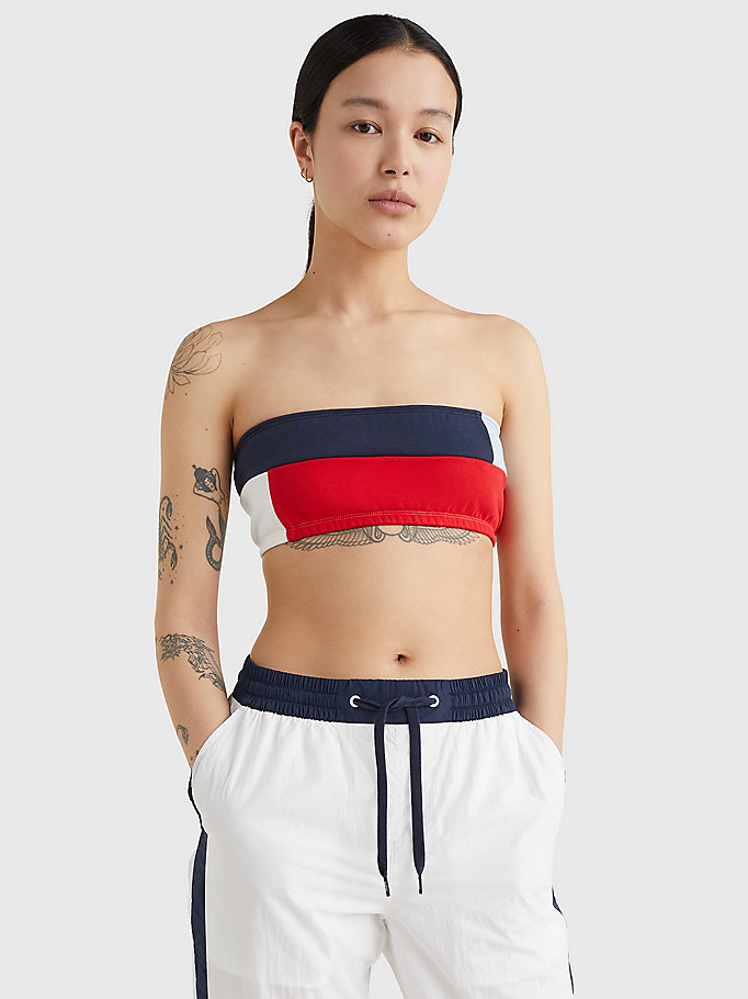 rood archive colour-blocked bandeau-top voor dames - tommy jeans