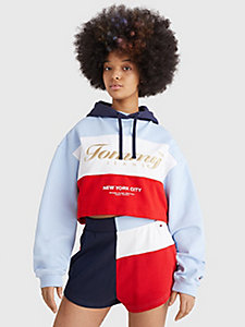 blue archive colour-blocked cropped hoody for women tommy jeans