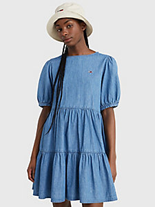 denim tiered chambray mini dress for women tommy jeans