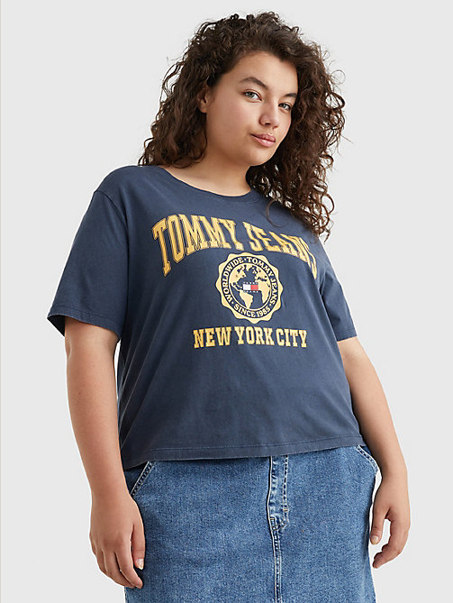 blue curve college super cropped logo t-shirt for women tommy jeans
