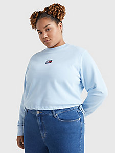 blue curve badge cropped drawstring sweatshirt for women tommy jeans
