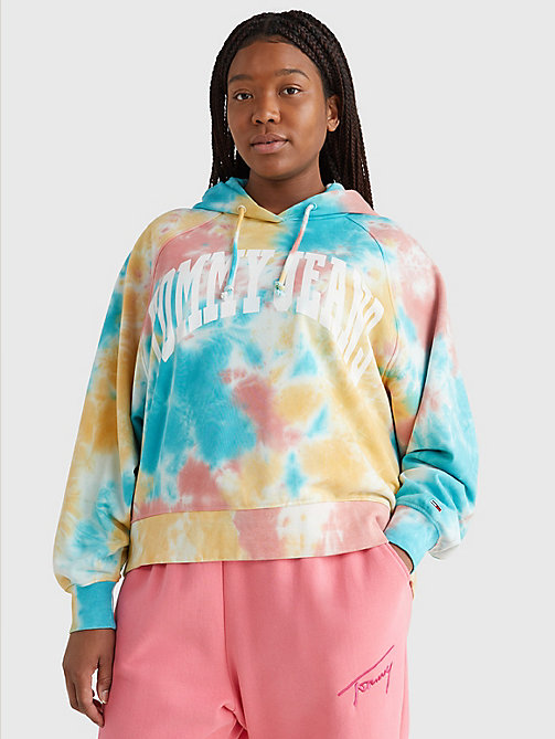 meerdere kleuren curve varsity hoodie met tie-dye voor dames - tommy jeans