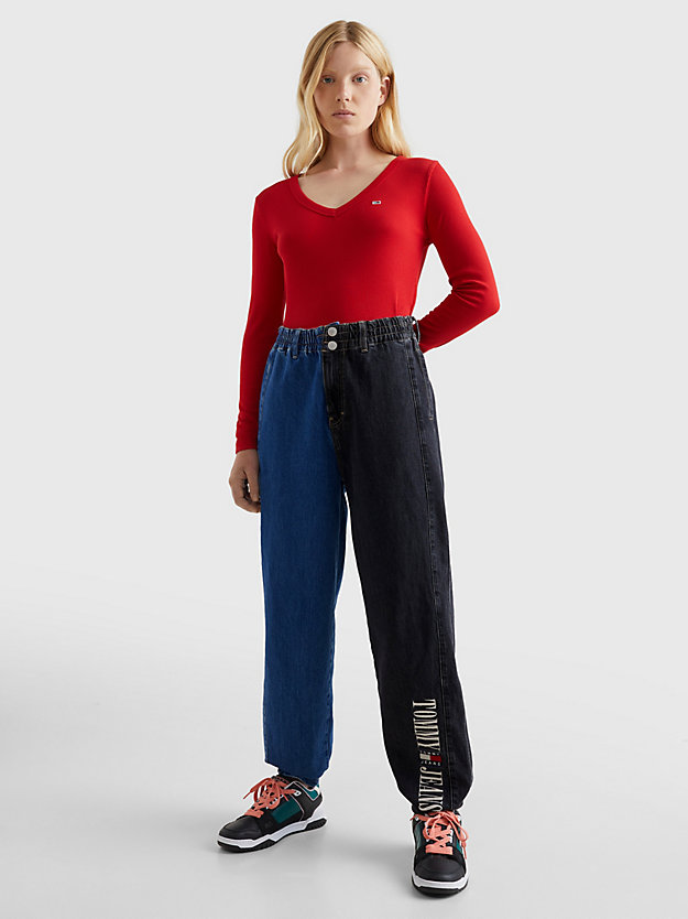 DENIM DARK Mom Tapered Two-Tone Jeans for women TOMMY JEANS