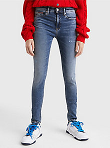 деним потертые джинсы скинни nora средней посадки для женщины - tommy jeans