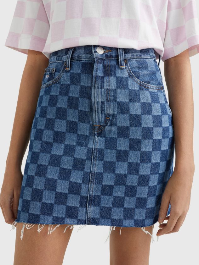 Checkerboard Denim Skirt