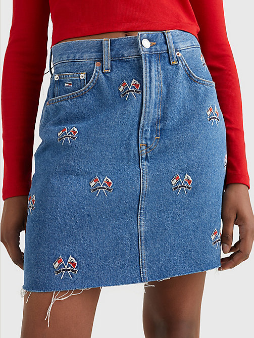 denim jeans-minirock mit stickereien für damen - tommy jeans