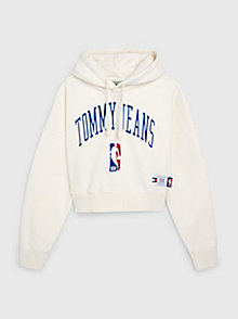 wit tommy jeans & nba cropped hoodie voor dames - tommy jeans