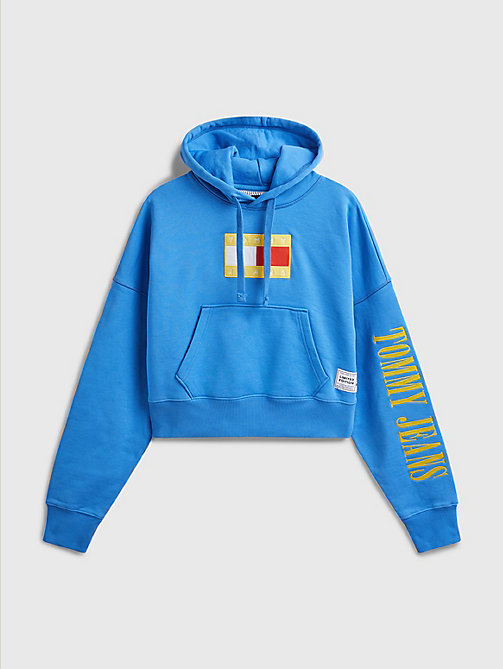 blue exclusive pop drop cropped hoody for women tommy jeans
