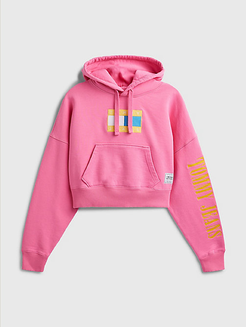 pink exclusive pop drop cropped hoody for women tommy jeans
