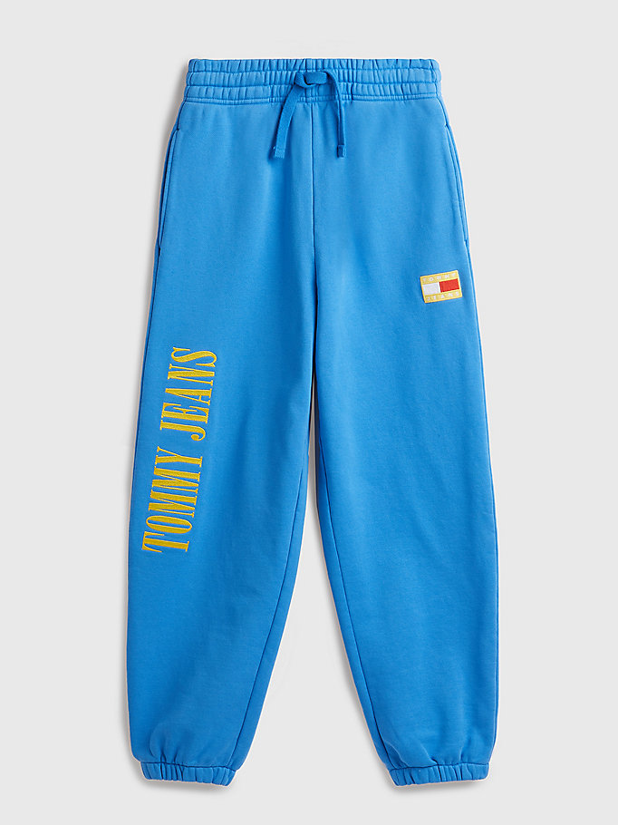 blauw exclusive pop drop jogger met vlag voor dames - tommy jeans