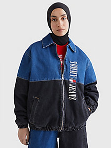 denim two-tone recycled denim coach jacket for women tommy jeans