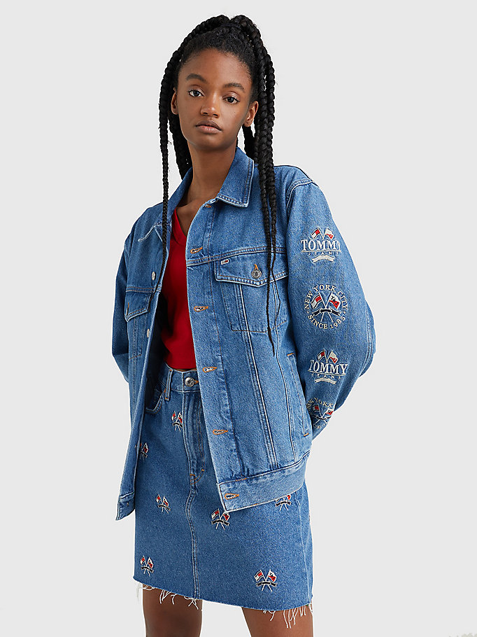 denim oversized recycled denim trucker jacket for women tommy jeans