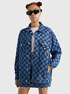 denim checkerboard oversized denim trucker jacket for women tommy jeans