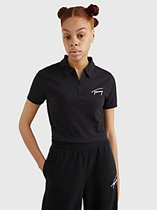 black signature logo cropped polo for women tommy jeans