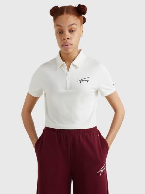 Signature Logo Cropped Polo White Tommy Hilfiger 0796