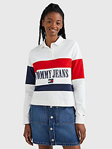 wit colour-blocked oversized polo met lange mouw voor dames - tommy jeans