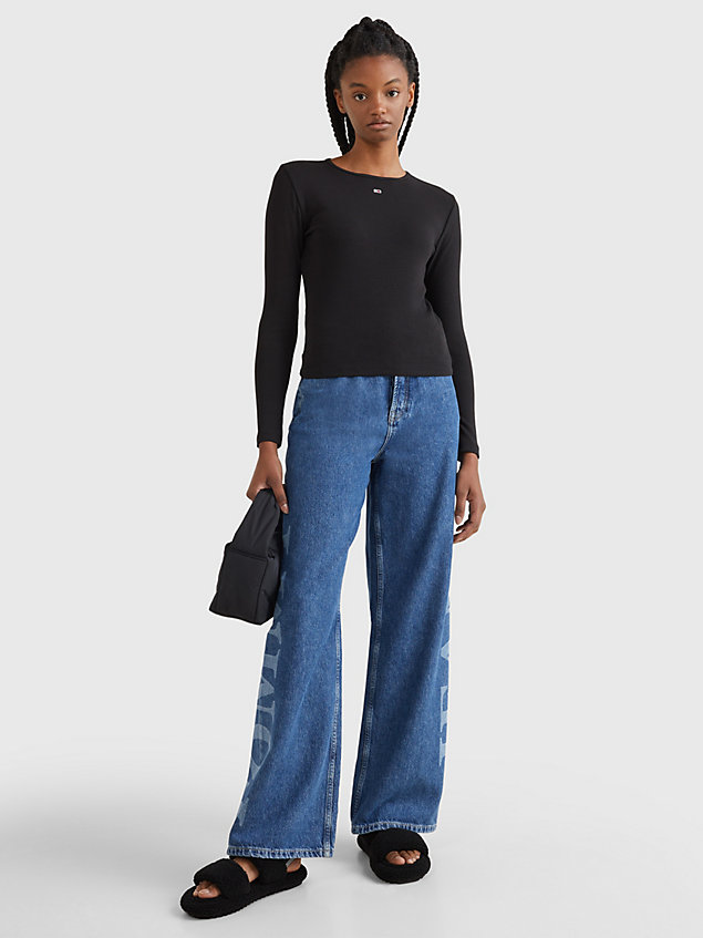 black essential gerippter slim fit pullover für damen - tommy jeans