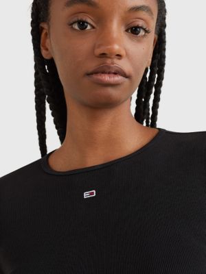 black essential gerippter slim fit pullover für damen - tommy jeans