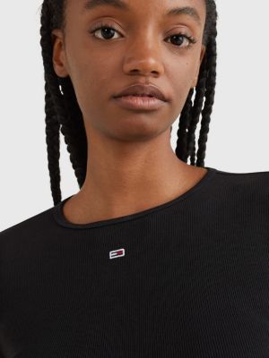 Essential Ribbed Slim Fit Jumper | Black | Tommy Hilfiger