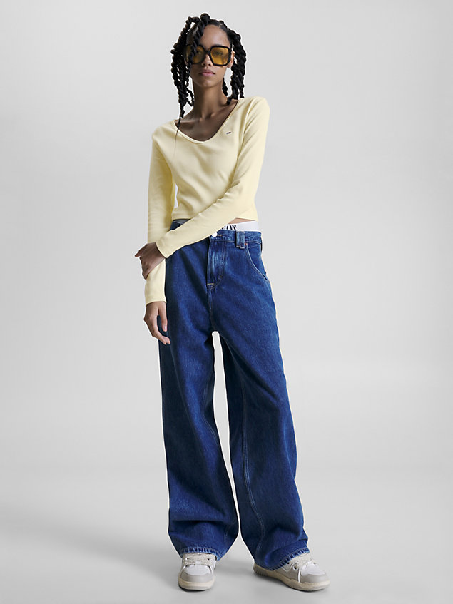 yellow essential geripptes cropped fit langarmshirt für damen - tommy jeans