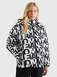 white checkerboard alaska puffer jacket for women tommy jeans
