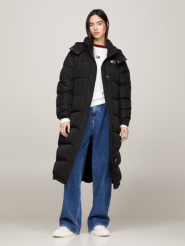 abrigo alaska acolchado largo maxi black de mujer tommy jeans