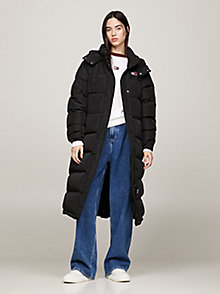 schwarz alaska langer puffer-mantel für damen - tommy jeans