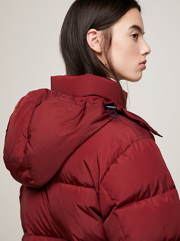 red maxi length alaska puffer coat for women tommy jeans