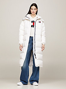 white alaska long puffer coat for women tommy jeans