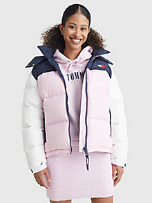 pink alaska colour-blocked puffer jacket for women tommy jeans