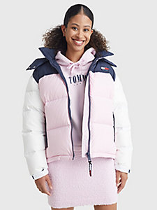 pink alaska colour-blocked puffer jacket for women tommy jeans