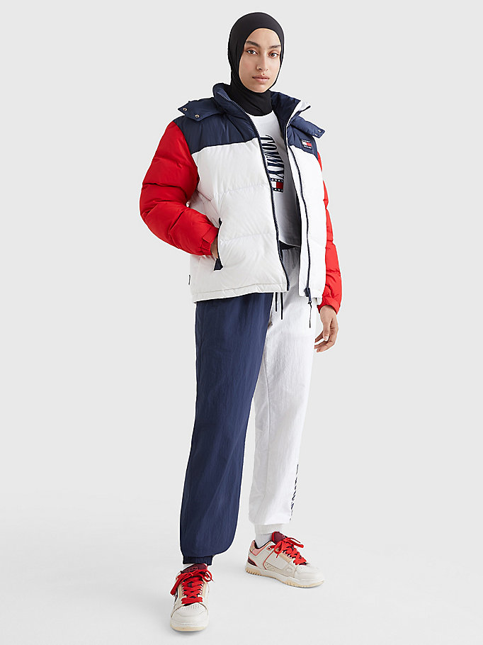 red alaska colour-blocked puffer jacket for women tommy jeans