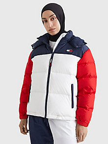red alaska colour-blocked puffer jacket for women tommy jeans