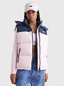 pink alaska colour-blocked puffer vest for women tommy jeans