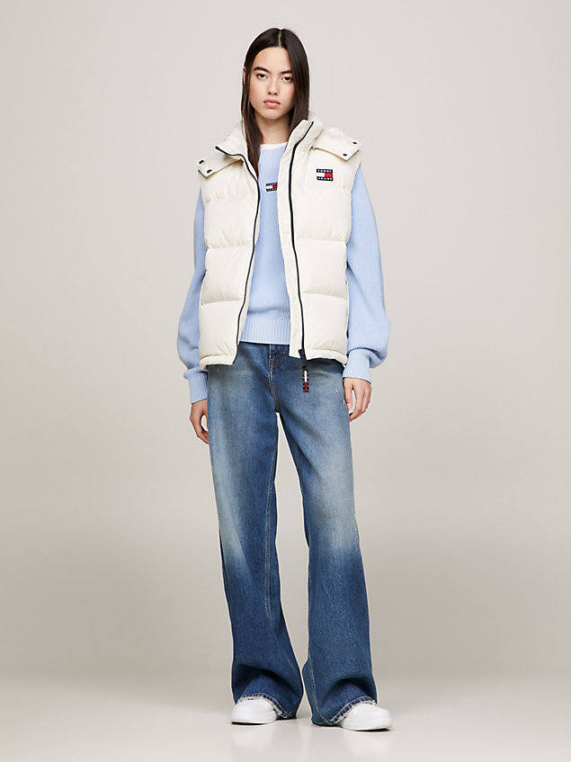 beige hooded alaska puffer vest for women tommy jeans