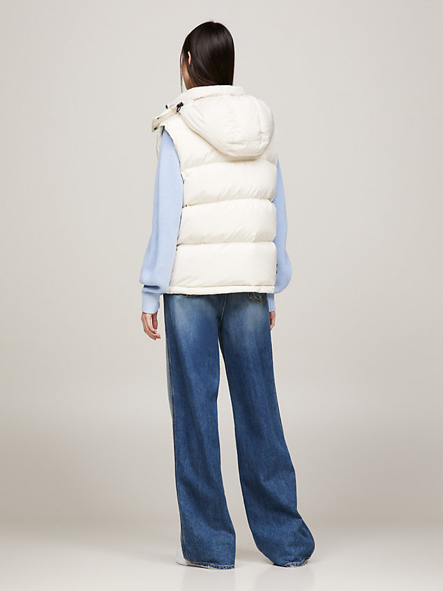 beige hooded alaska puffer vest for women tommy jeans