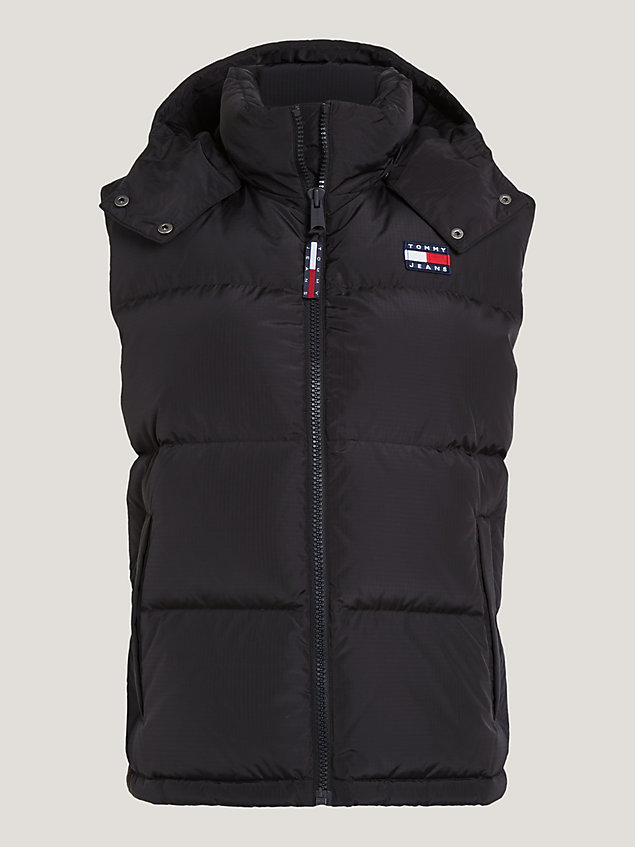black hooded alaska puffer vest for women tommy jeans