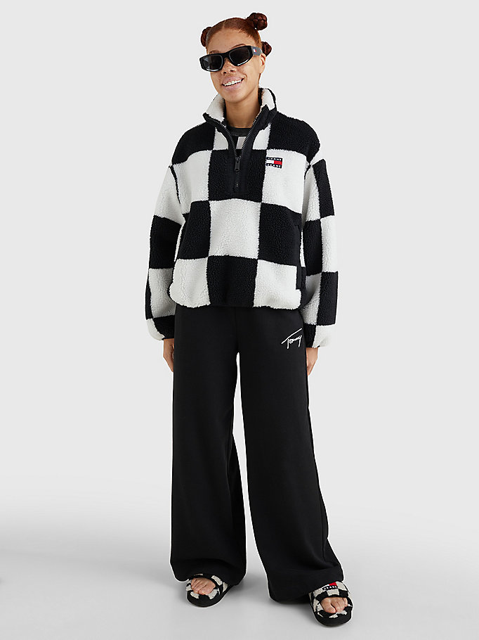 zwart sherpa anorak met dambordpatroon voor dames - tommy jeans