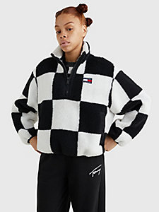 black checkerboard sherpa popover jacket for women tommy jeans