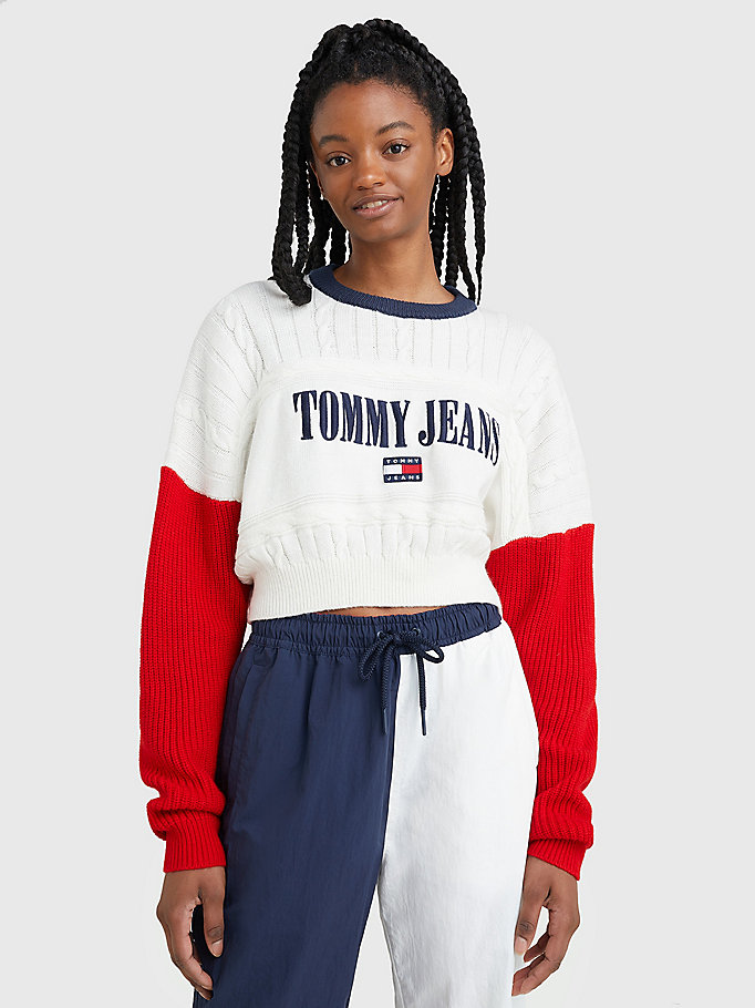 rood archive relaxed fit cropped trui voor dames - tommy jeans