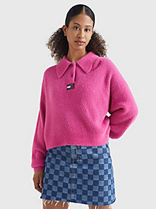 roze boxy fit cropped polotrui voor dames - tommy jeans