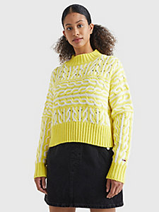 yellow oversized cable knit jumper for women tommy jeans