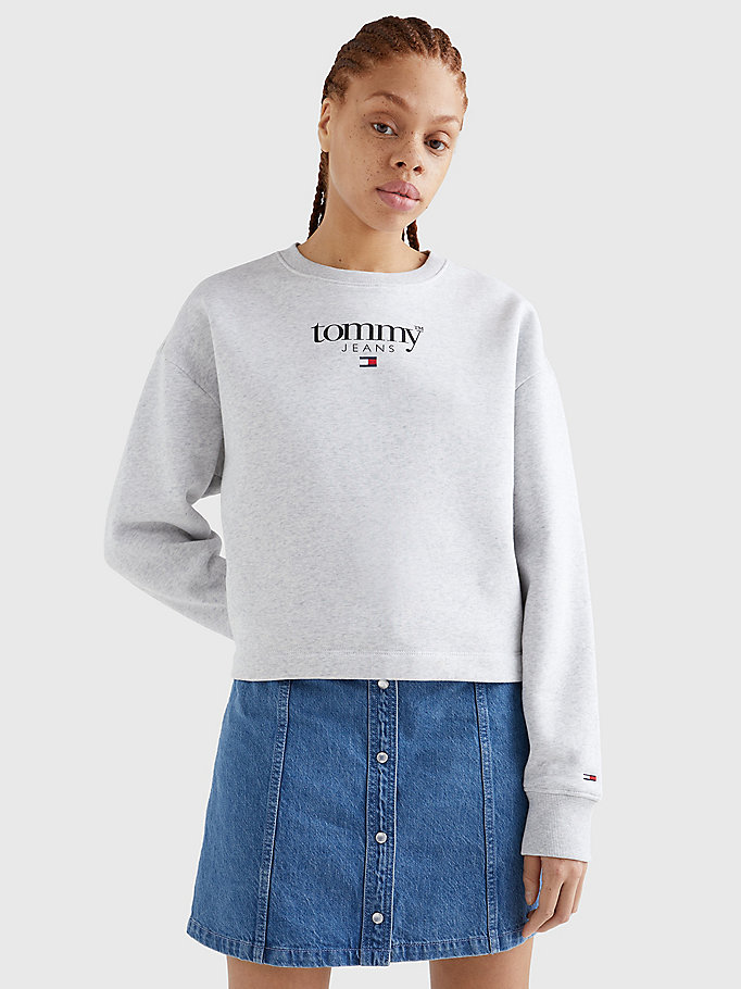grijs essential relaxed fit sweatshirt met logo voor women - tommy jeans